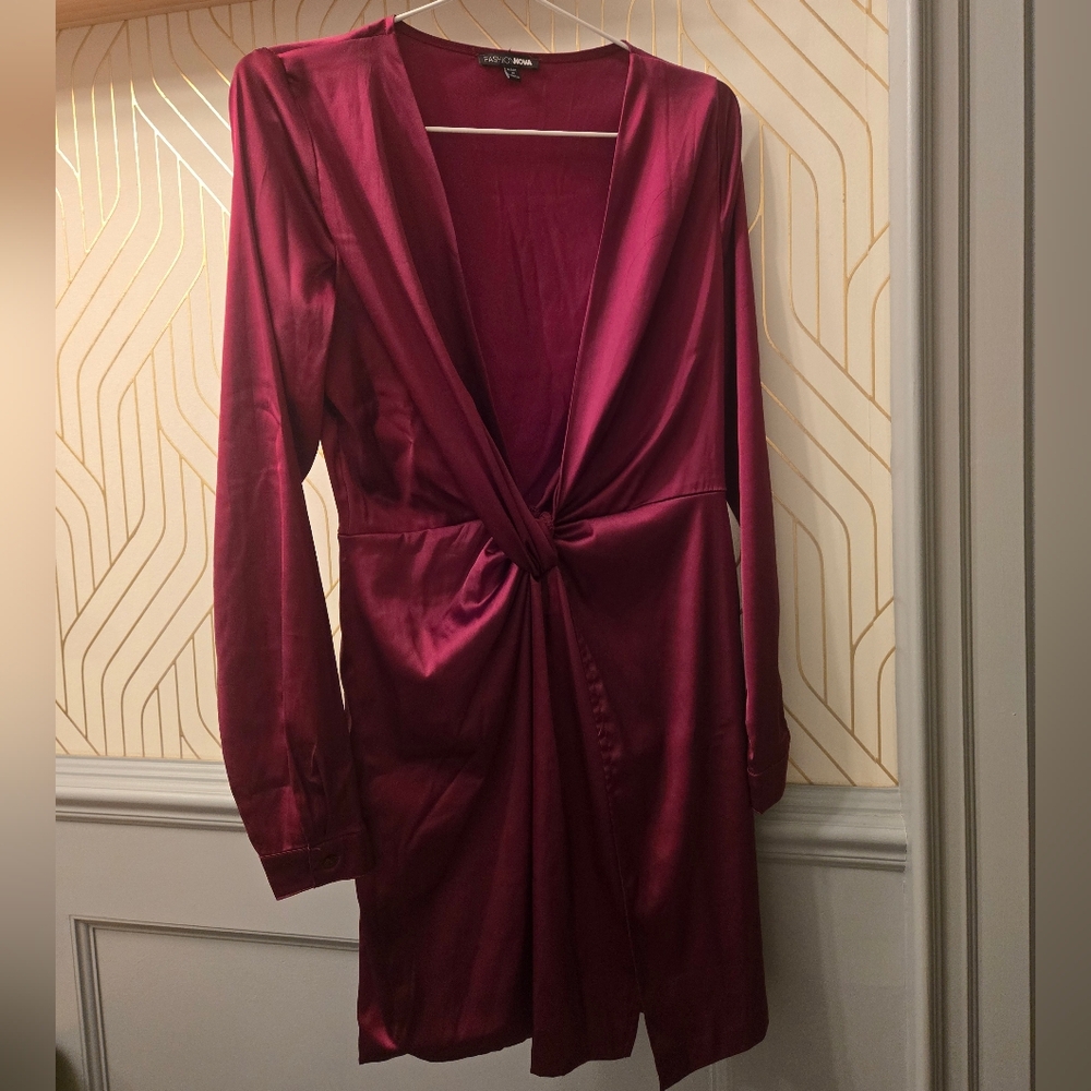 Fashion Nova Sugar Free Dress - Sexy Plunging Neckline Satin Mini Dress